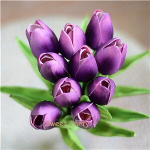 10 ks modrozelené tulipány umelé kvety skutočný dotyk pu artificiales para decora kytica domov svadobná výzdoba umelé kvety: Čierna fialová 24