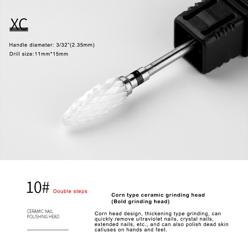 Broca limpiadora de uñas de cerámica blanca, taladro de uñas (arena: mediana), 3/32 ", tamaño de vástago, para limpieza de cutículas, seguridad: 10