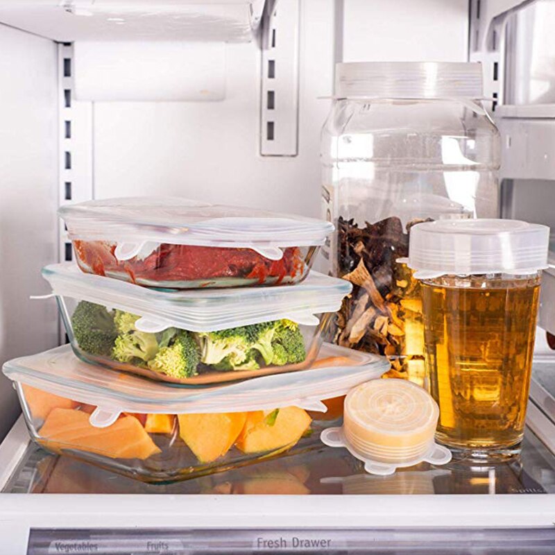 Tapas elásticas de silicona de 6 uds, tapas herméticas reutilizables para envolver alimentos, cubiertas para mantener el bol sellado fresco, cubiertas elásticas para envolver, utensilios de cocina