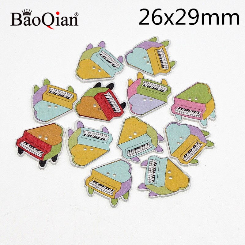 50 stuks gemengde muziekinstrumenten, houten knopen voor knutselen, scrapbooking accessoires, decoratieve houten knopen voor handwerk