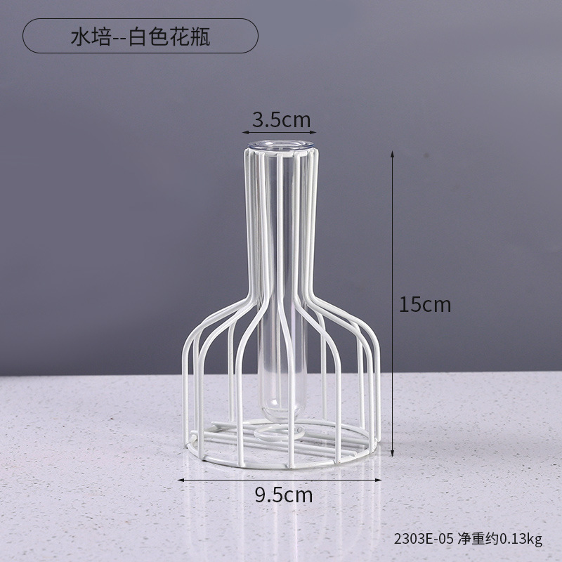 Wine Bottle Simple Hollow Iron Vase Decoration Home Living Room Transparent Simulated Flower Dried Flower Container: Red