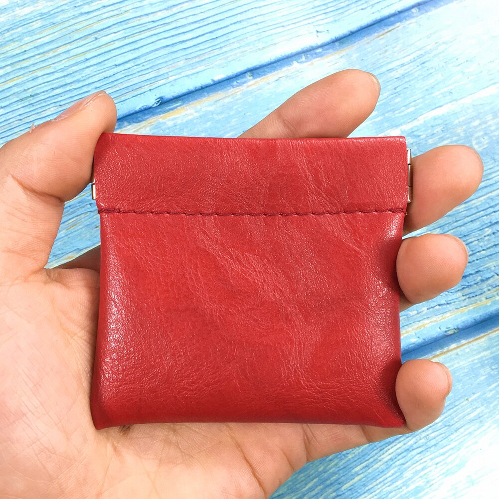 Pu læder billig møntpung kvinder mænd små mini korte tegnebøger poser ændre lille nøgle kreditkort indehaver forretning: Rød