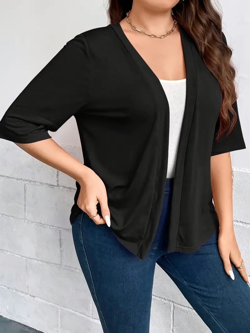 Blazer Drapé à Manches Trois-Quarts pour Documents, Veste Simple et Polyvalente, Couleur Unie, Grande Taille