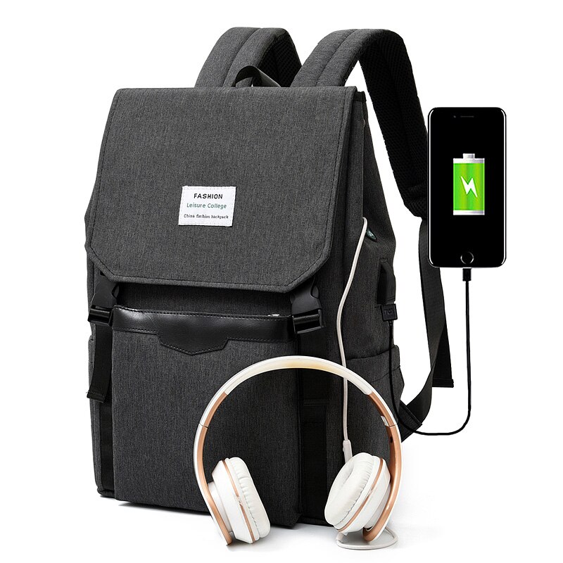Jeugdstudenten schooltas britse stijl waterdichte laptop rugzak usb hoofdtelefoon aansluiting mannen en vrouwen zakelijke rugzak