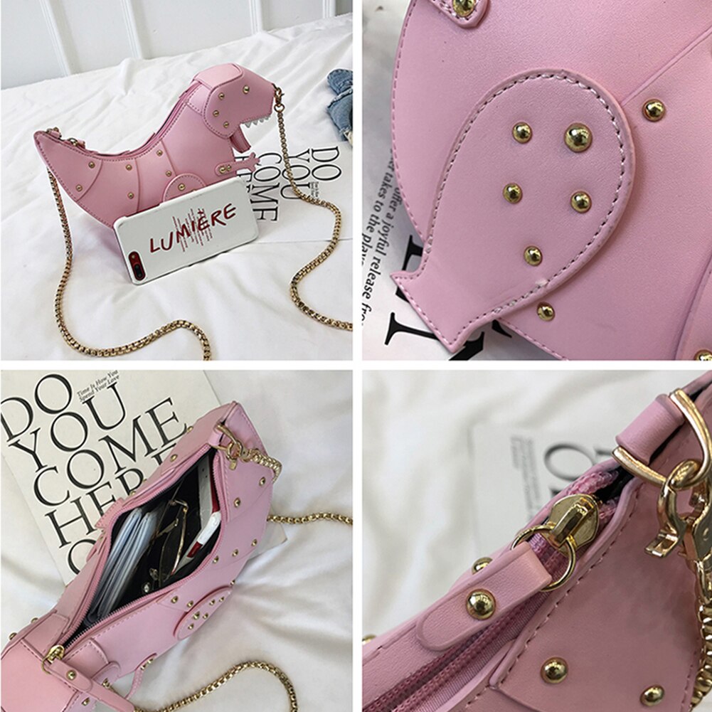 Vrouwen Handtassen Creatieve Dinosaurus Pu Lederen Crossbody Mini Messenger Bag Keten Schoudertas Vrouwelijke Hand Tassen