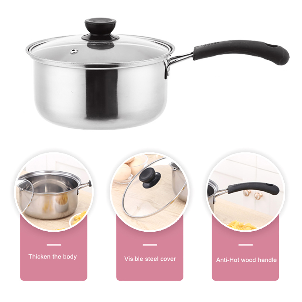 Rvs Melk Noodle Steelpan Pan Pot Met Glazen Deksel Onstick Koekenpan Non-stick Keuken Koken Tool Accessoires