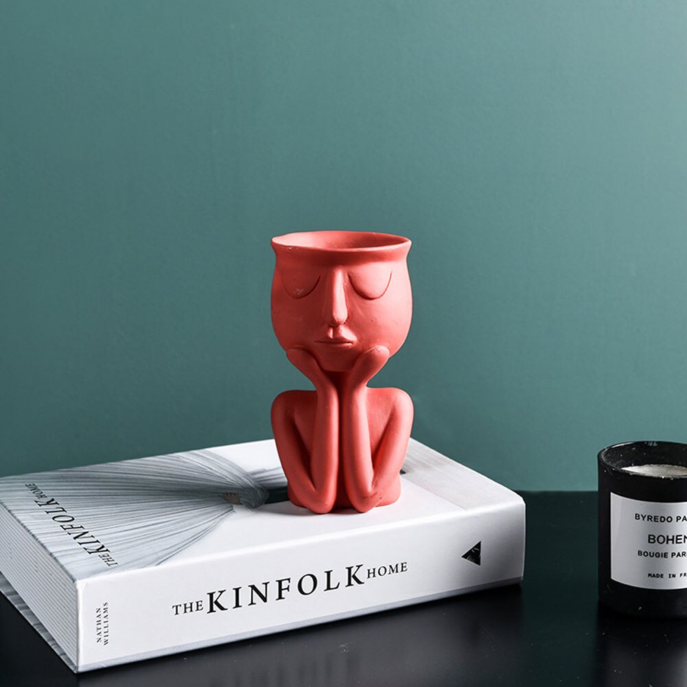 Vase nordique minimaliste en céramique, en forme de tête, noir, jaune, pour visage humain, pièce d'exposition créative, Vase décoratif: C