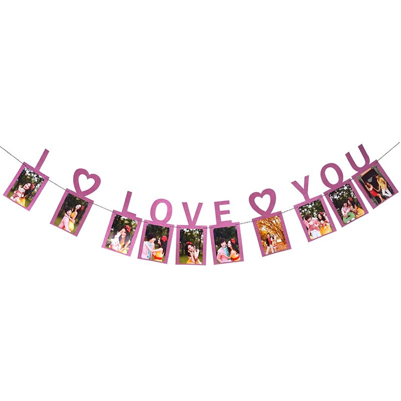 I LOVE YOU Photo Banner Heart Garland Banner for Valentines Day Wedding Engagement and Party Decoration Supplies: Pink