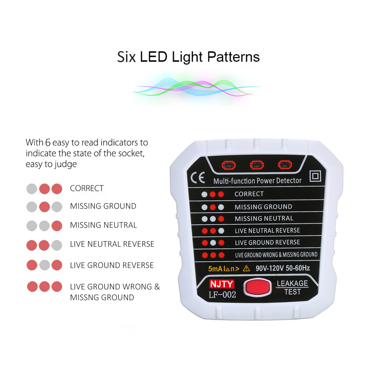 Voor njty elektrische stopcontact tester live aarddraad testen polariteitsdetector muur us stekker stroomonderbreker zoeker elektrische lektest