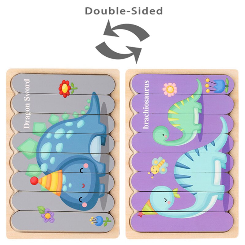 Baby Wooden Double-sided Puzzles Creativity Strip Shape 3D Puzzle Telling Stories Stacking Jigsaw Kids Educational Learning Toys: N