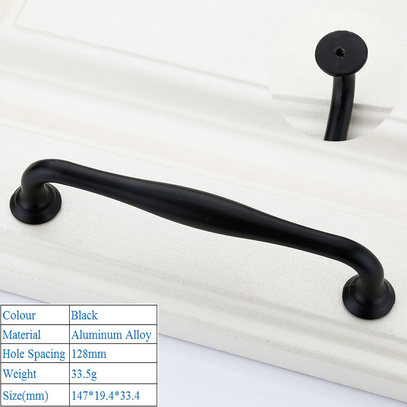 Poignée de porte noire moderne, à la américaine, poignée de meuble décorative: A 128mm