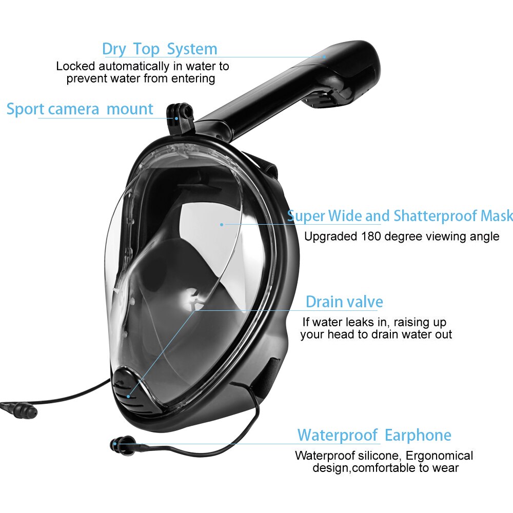 YaHey Diving Mask Underwater Swimming Snorkel Mask Full Face Anti Fog Scuba Set for Gopro Camera