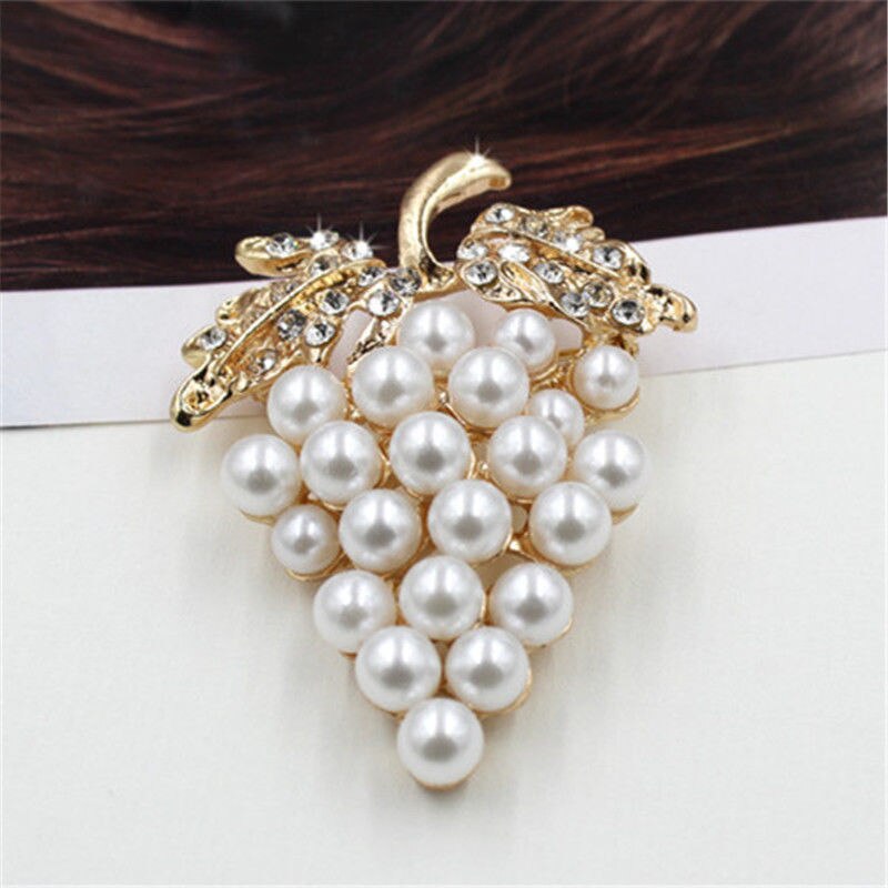 Broches de uvas imitação pérola broche strass para casamento vestidos de noiva hijab clipe cachecol fivela pinos