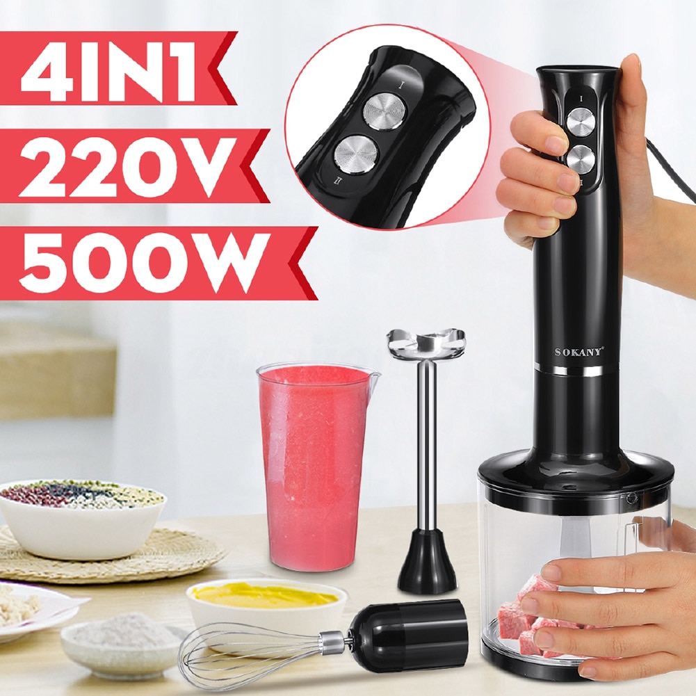 4- i -1 rustfrit stål 220v nedsænkning stavblender mixer vegetabilsk kødkværn 700ml beholder piskeris til