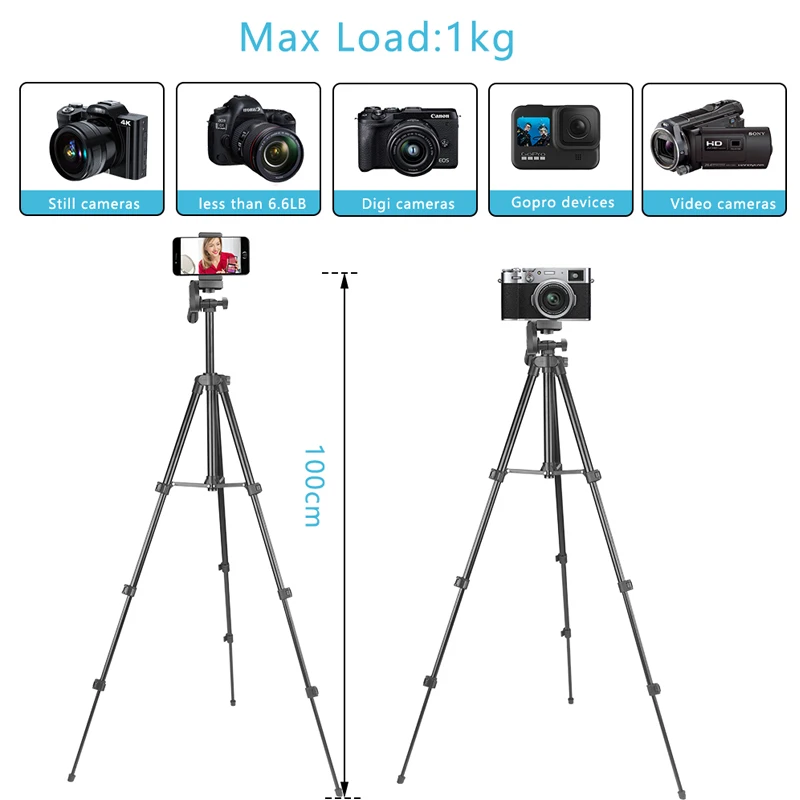 Treppiede 3120 per telefono Supporto universale per treppiede video per telefono da 100 cm con supporto per fotografia per registrazione video remota selfie Bluetooth