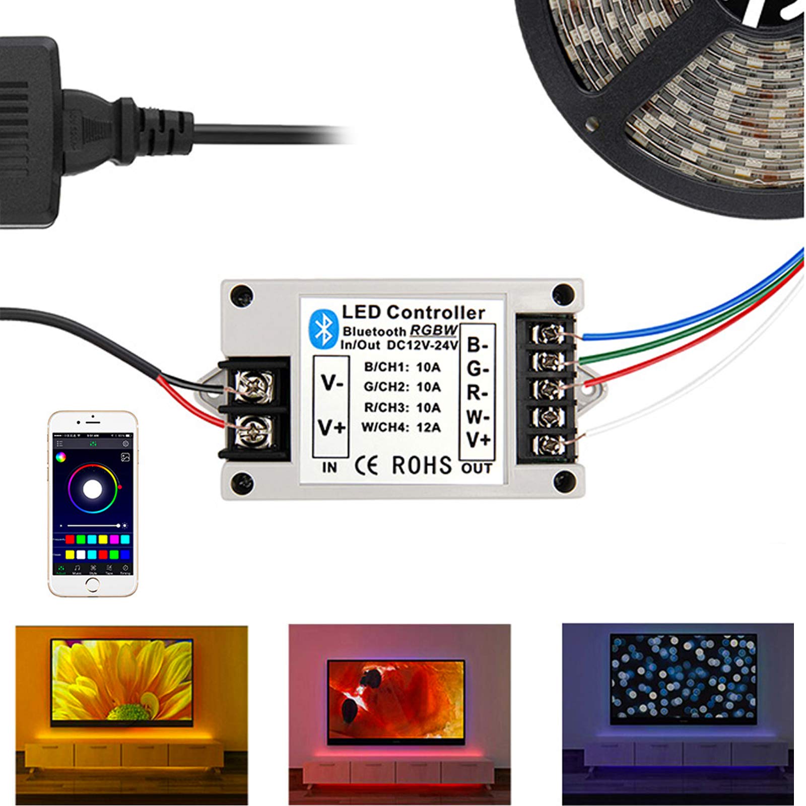 Bluetooth/RGB/RGBW led controlador BT inalámbrico para IOS/Android de tira Led Bluetooth 4,0 DC 12 V/24 V 24A