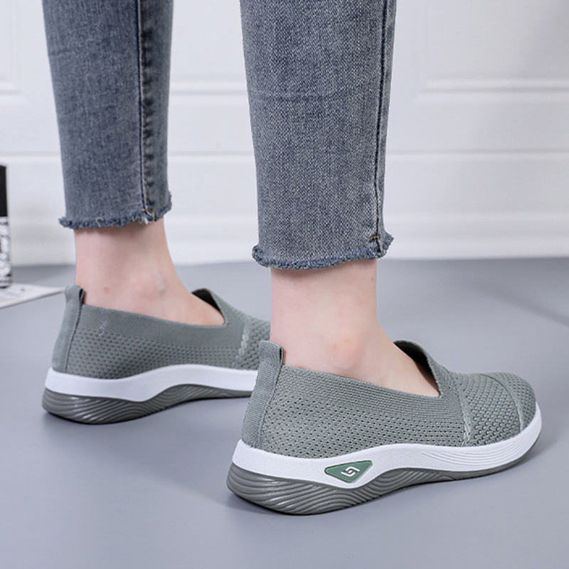 Zapatos para caminar sin cordones de punto transpirable para mujer, cómodas zapatillas informales antideslizantes, mocasines ligeros con plataforma suave para mujer