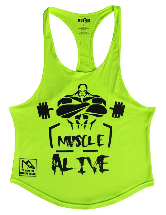 Muskel i live herre bodybuilding t-shirts fitness træning træning tøj fitness tshirt sport bomuld ærmeløse toppe mand mand: L / Gul