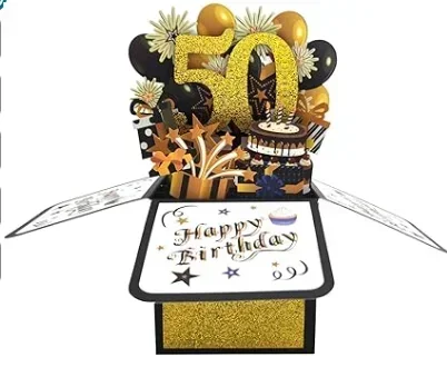 18/30/40/50/60th narodeninové priania, vtipná obálka, 3d vyskakovacie narodeninové priania, farebné kvetinové narodeninové priania: Čierna