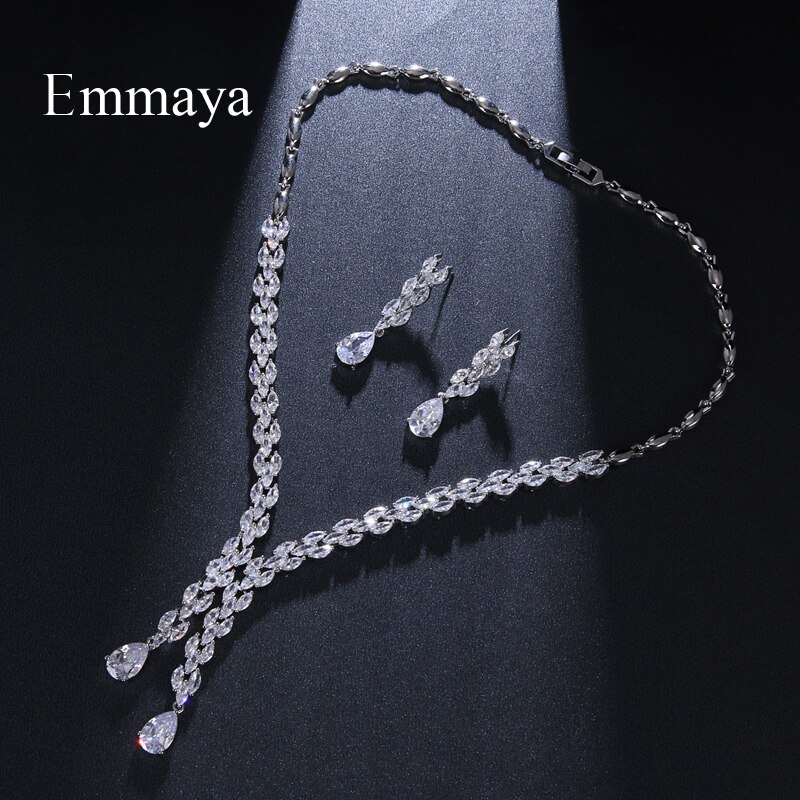 Emmaya Asimmetrico Disegno di Figura di Waterdrop Collana in Argento Placcato/Orecchino di Modo Regalo di Zircone Cubico per Le Donne squisito Ornamento