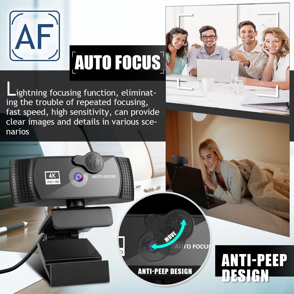 Elecpow 2K 4K HD Webcam conferenza PC Web Camera Autofocus USB Web Cam Laptop Desktop per ufficio riunione casa con microfono