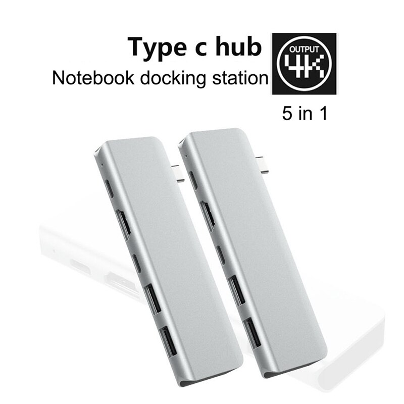 5-In-1 USB C di Tipo HUB-C a Più Porte USB 3.0 di Tipo C Adattatore di Alimentazione USB-C HUB Splitter Dock