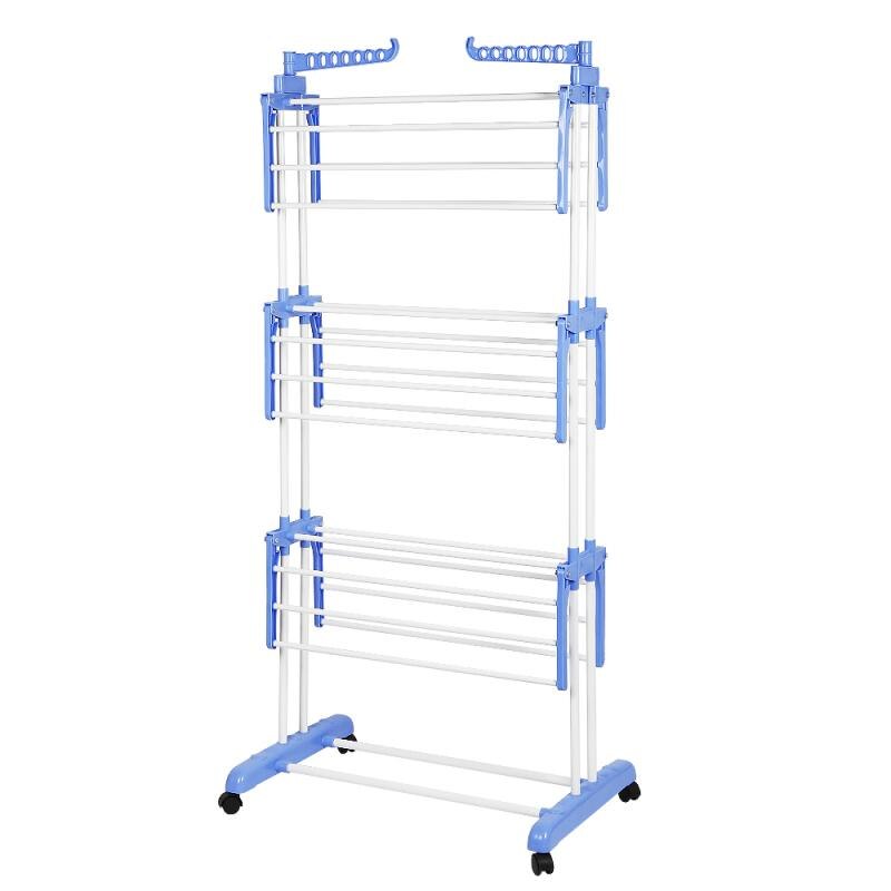 4 Tiers Verstelbare Droogrek Vloer Roller Kledingstuk Kleding Airer Roestvrij Wasserij Opknoping Drogen Opvouwbare Hanger Hwc: blue and white
