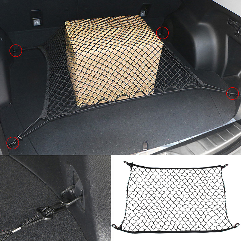 Redes de maletero de coche, organizador de almacenamiento de equipaje de carga de nailon fuerte elástico, malla con ganchos, accesorios de coche para SUV MPV, 70x70 cm