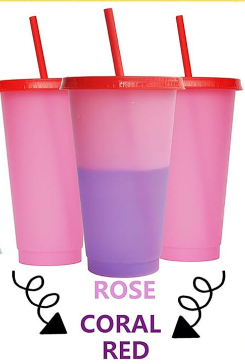 1pc søde plastikkrus med låg og sugerør til iskaffe, genanvendelige i 24 oz farver, til voksne, børn, kvinder, fester: Violet/紫罗兰