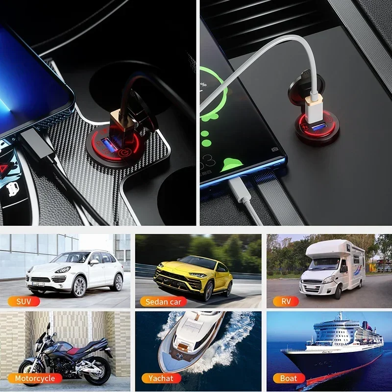 Quick Charge 3.0 Dual USB Fast Car Charger Socket accessori presa di corrente impermeabile 12V/24V QC3.0 con interruttore tattile e luce a Led