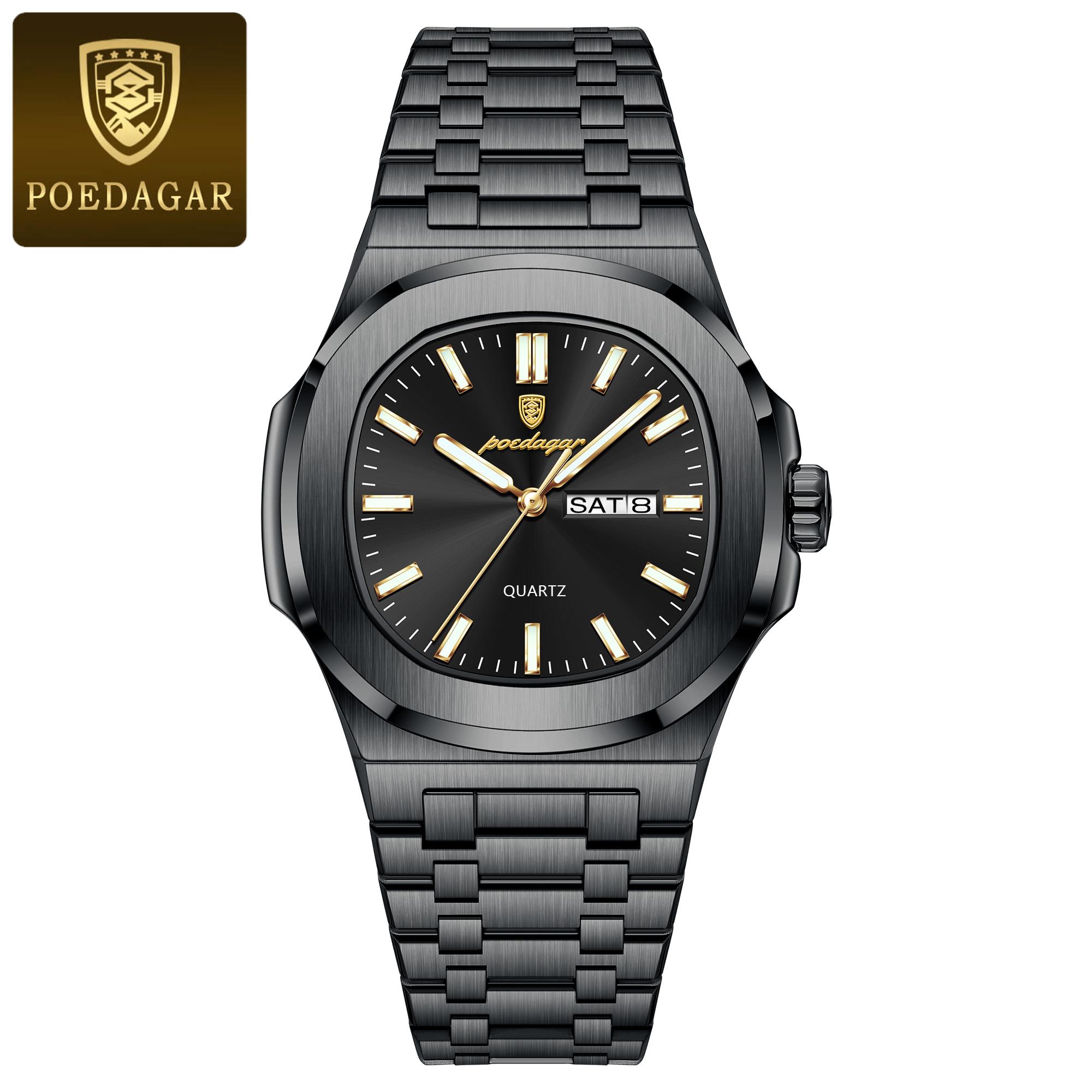 Poedagar casual daily simple men's quartz watch waterproof strap calendar watch: Gold