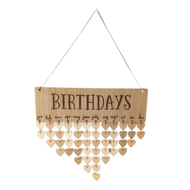 DIY Wood Calendar Birthday Reminder Board Family Heart Printed Wall Calendar Sign Special Dates Reminder Home Hanging Decor: A