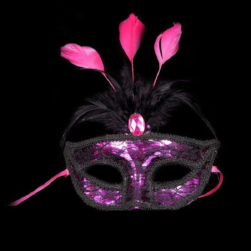 Feather Lace Partij Masker Vrouwen Venetiaanse Fiber Masker Maskerade Fancy Dress Party Prinses Veer Masker: rose