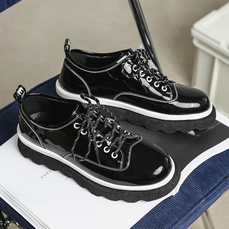 Männer lässig Patent Leder Schuhe Koreanische Harajuku Streetwear Dicken Plattform Schuhe Mann Leder erhöhen Schuh Männlichen