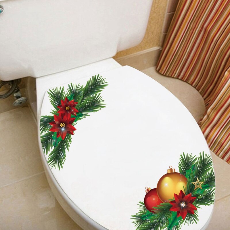 Christmas Green Plant Twig Bell Wall Sticker Simulation Plant Affixed Toilet TV Background Decor Wall Window Decoration Stickers