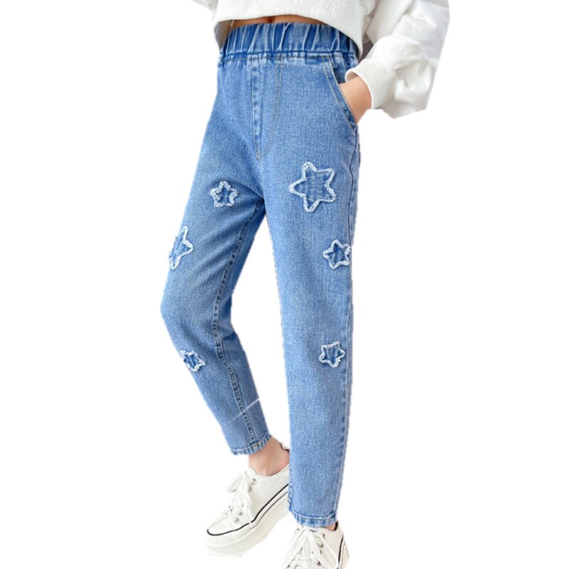 Jean crayon en Denim pour filles, pantalon décontracté à motifs géométriques, taille élastique, extensible, Slim, pour enfants, printemps automne, 2022