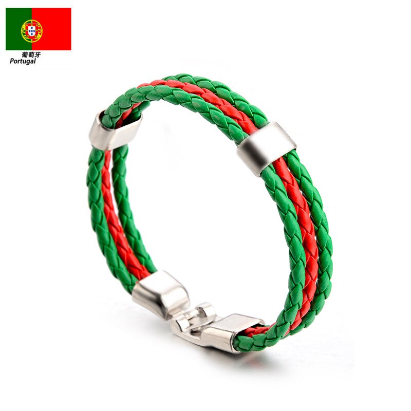 National Flag Leather france Wristband Nigeria Bracelets soccer: Portugal