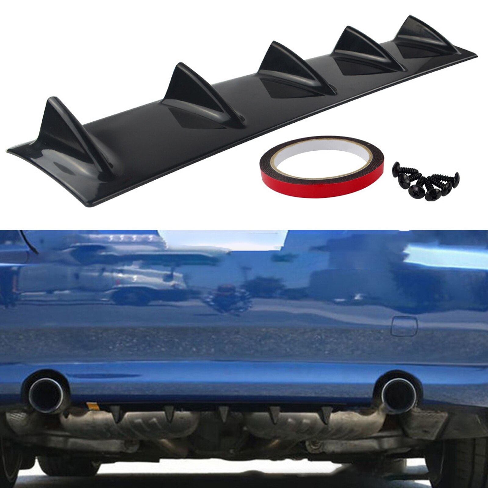 Universal Car Rear Bumper Carbon Fiber/ABS Lip Diffuser 5 Fin Gloss Black Car Rear Bumper Car Back Spoiler Car-Styling