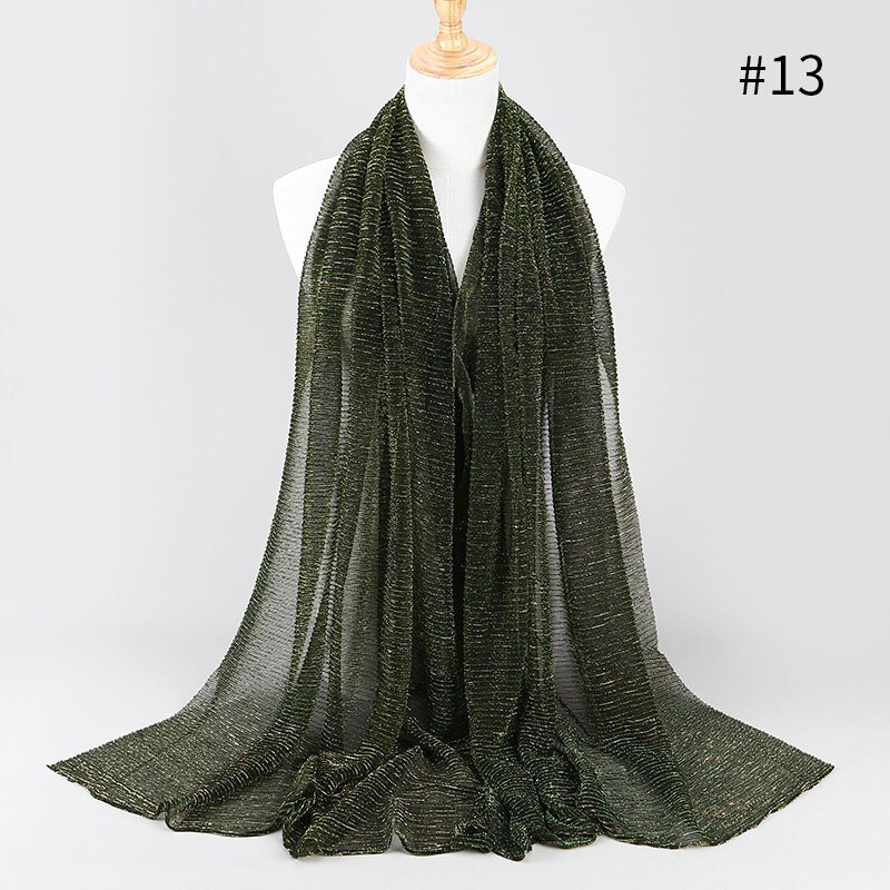 Largo pañuelo islámico para la cabeza para mujer, hiyab musulmán de 75x180cm, a la , con brillo arrugado, chales lisos: 13
