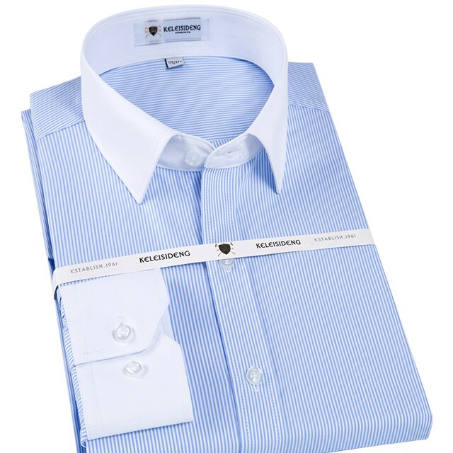 Heren Stijlvolle Lange Mouw Gestreept Overhemd Contrast Kraag En Manchetten Formele Zakelijke Regular-Fit Work Office Knop up Shirts: B5603 / 44