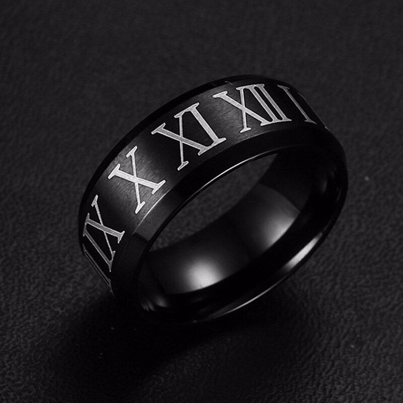 Caxybb Roman numerals black ring men's ring cool stainless steel cocktail wedding jewelry letter male rings