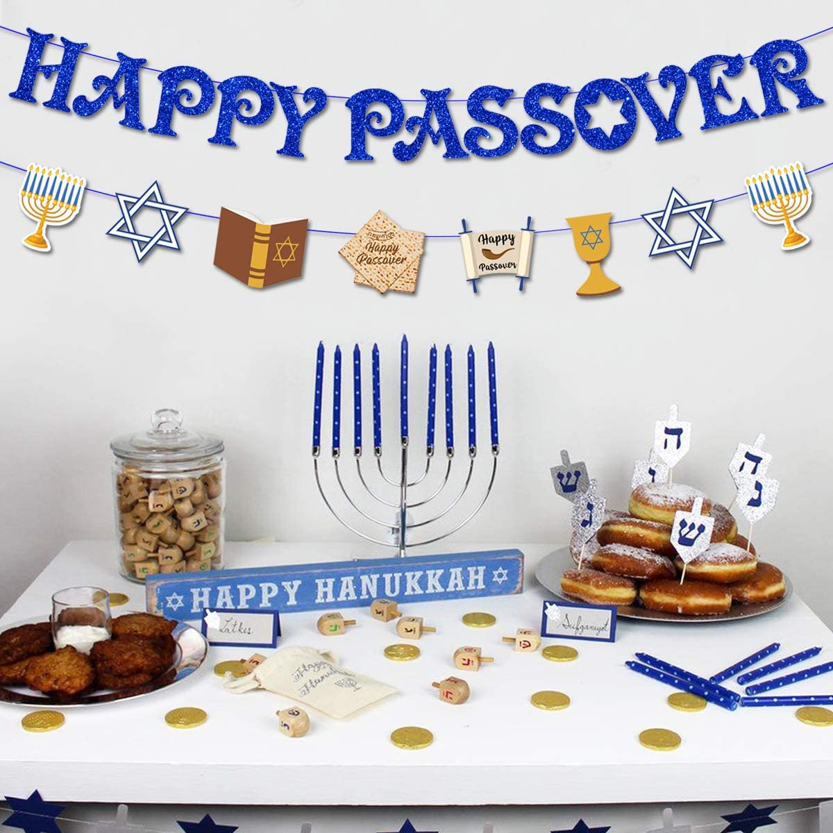 Glad påsk banderoll pesach judiska dekorationer bunting girlander för inomhus mantel öppen spis eller utomhus