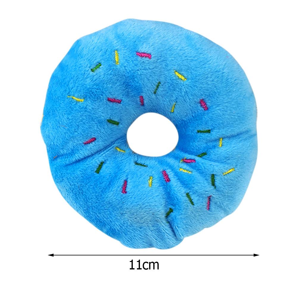 Donut Pet Toy Cartoon Squeaker Quack Sound Dogs Cats Chew Bite Cute Plush Play Puppy Playing Training Funny Chewing: Blue doughnut