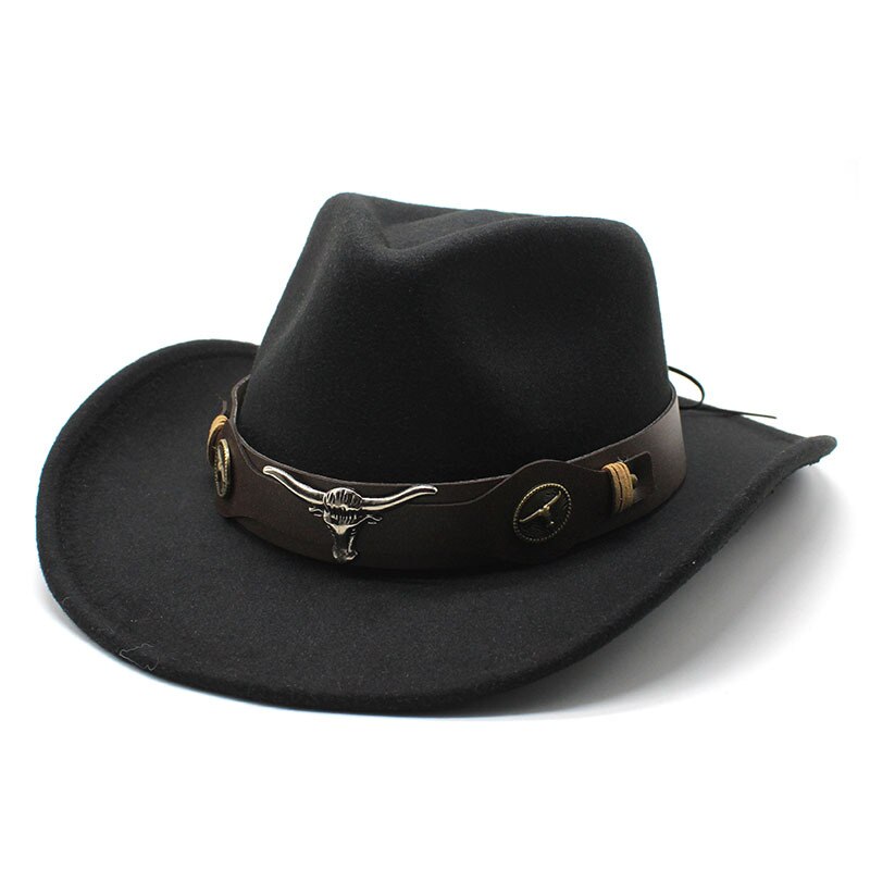 Cabeza de Vaca sombrero de Cowboy del oeste de sombrero de lana hombres borde Grande Tapa
