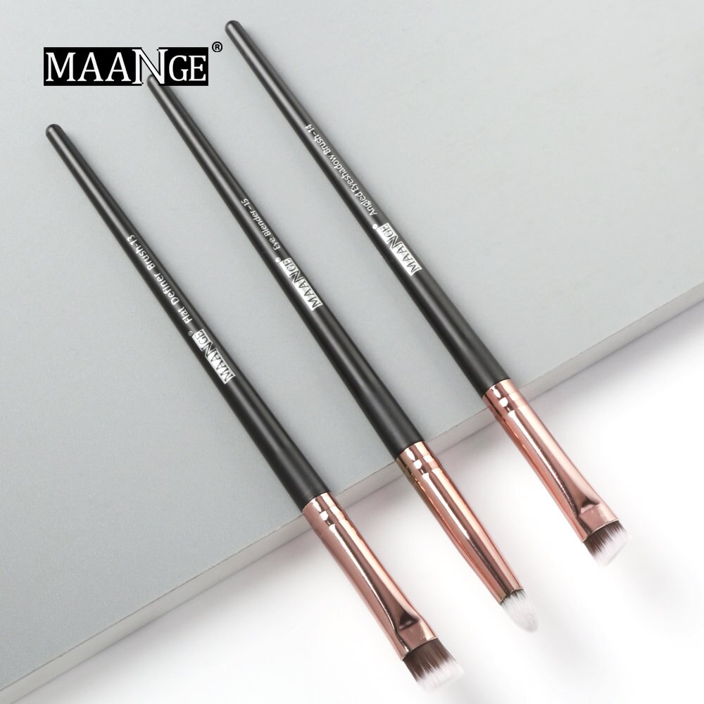 Maange pro 3/5/6 makeup børster sæt øjenskygge blending eyeliner øjenvipper øjenbryn børster til makeup bærbart øjenbørste sæt: 3 stk. sort