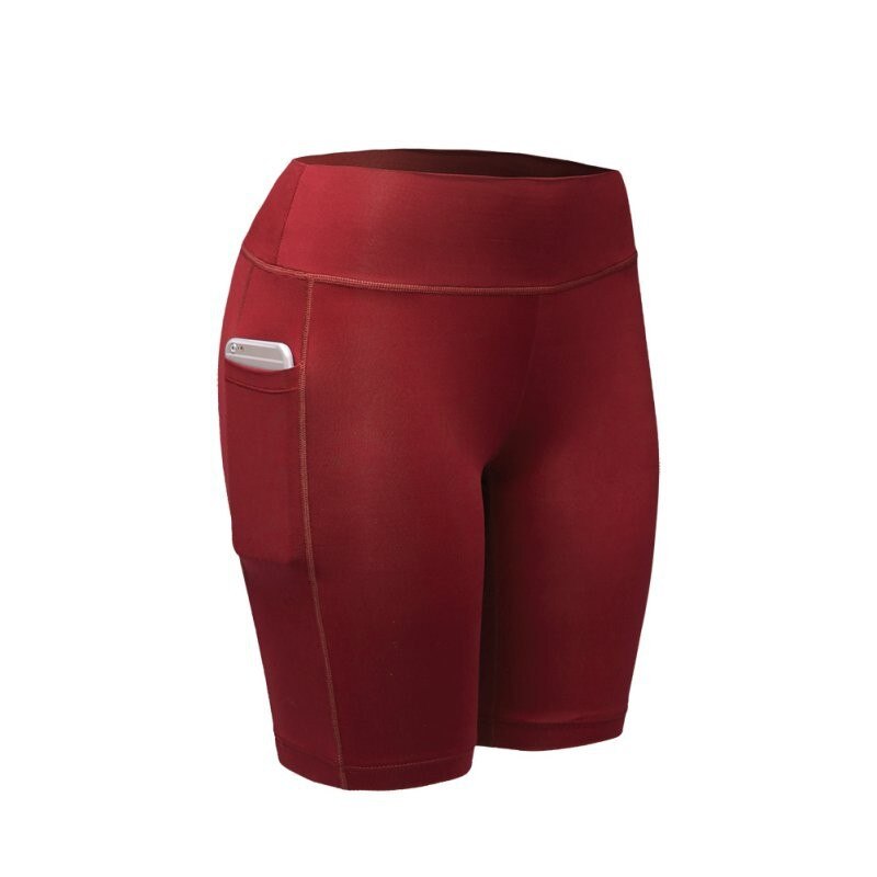 women's leggings for sport Yoga Shorts with pockets womens biker fitness clothes running gym exercise workout tight shorts: Red / M