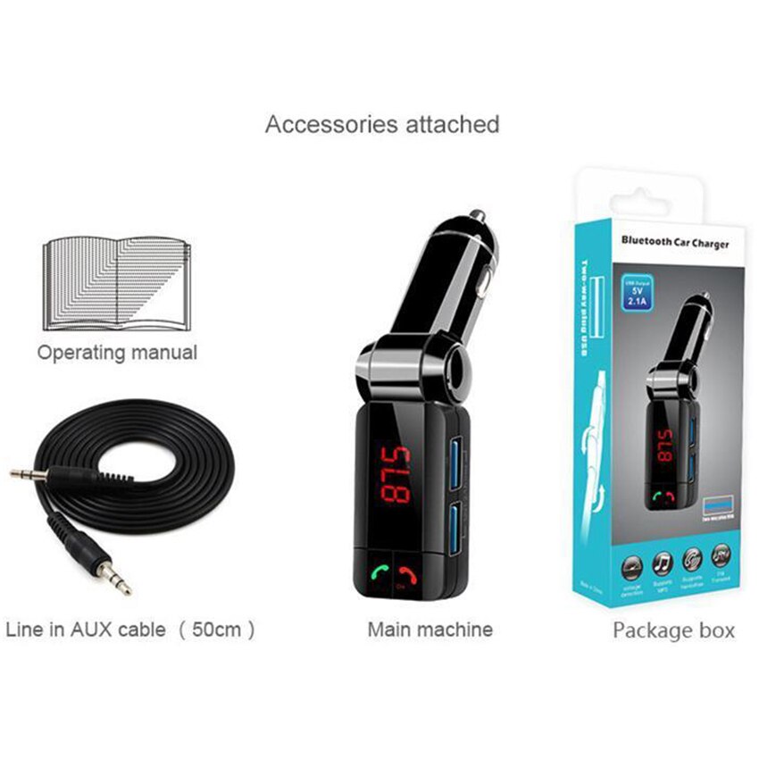 Car Bluetooth Aux FM Transmitter Jack Bluetooth Handsfree Car Kit MP3 Player Wireless Modulator USB Charger for Mobile Phone