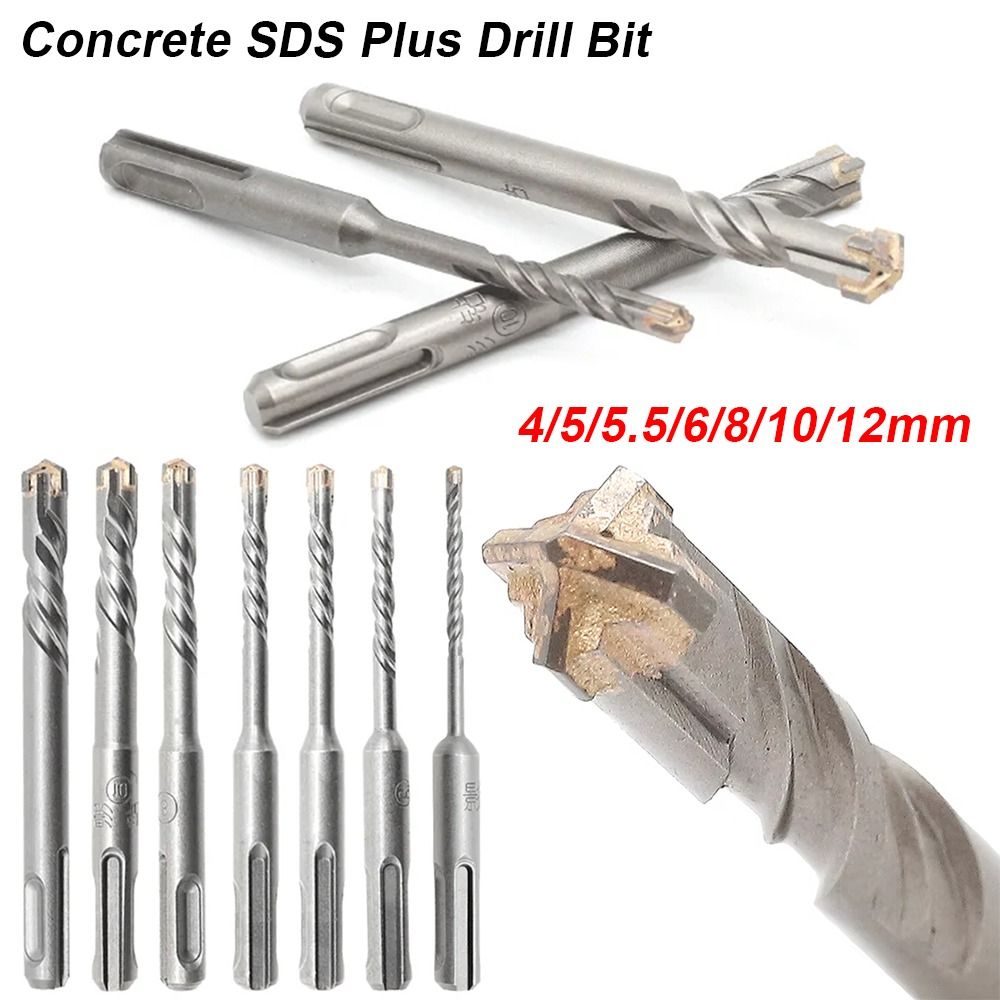 1 Uds puntas cruzadas hormigón SDS Plus broca 4 cortadores vástago redondo taladros de impacto 4/5/5,5/6/8/10/12mm broca de martillo eléctrico