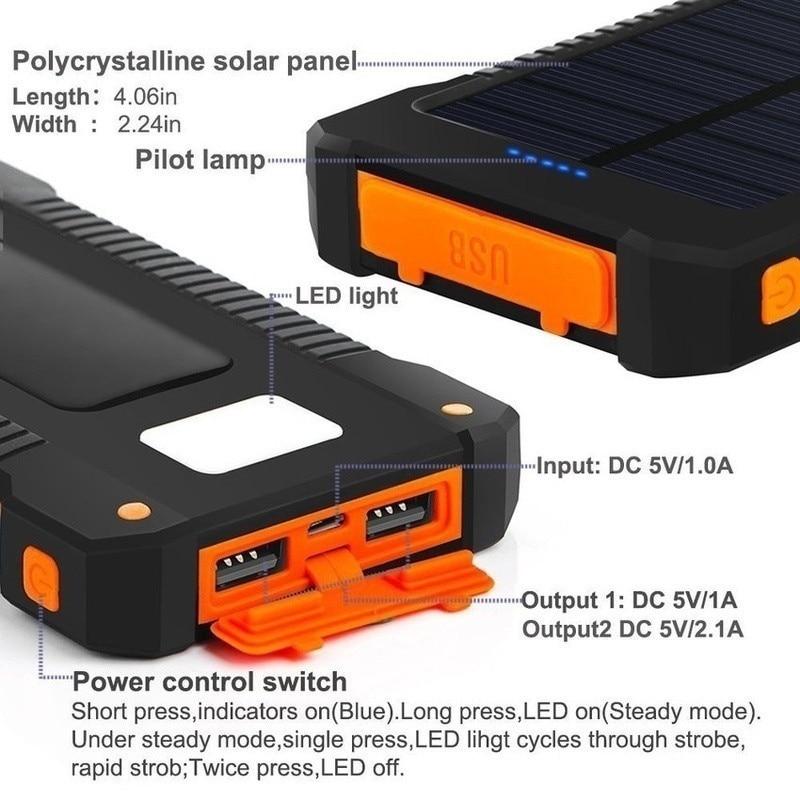 Grote Capaciteit Solar Power Bank 80000Mah Externe Batterij Met Zaklamp Dual Usb Draagbare Outdoor Nood Mobiele Power Bank