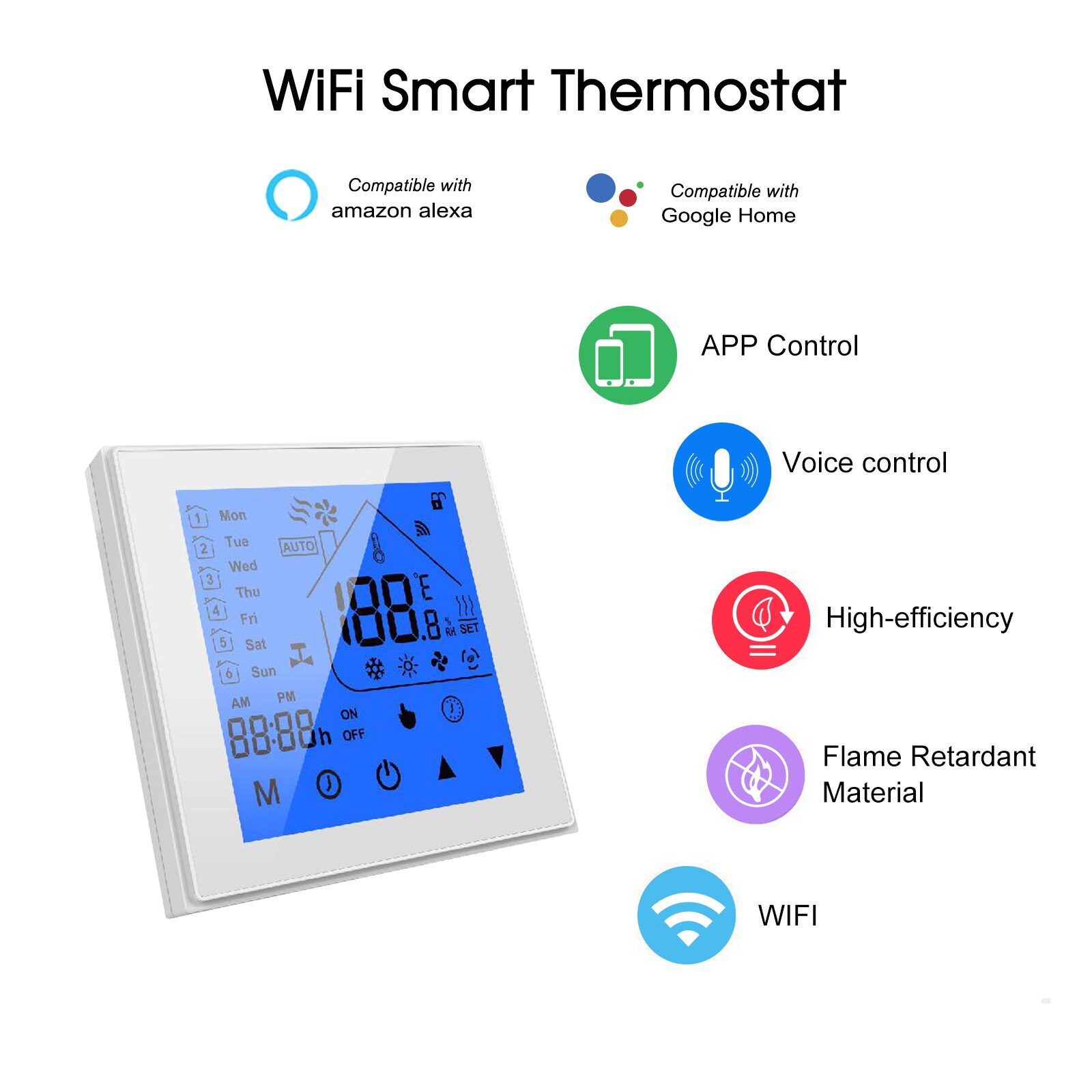 Wifi smart termostat temperatur lcd uge programmerbar til vand / gaskedel opvarmning tuya app kontrol til alexa google hjem: Hvid / Til vandopvarmning